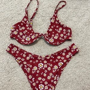 floral red bikini set